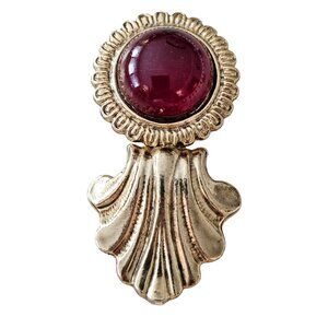 Express Brand Brooch Vintage Hinged Round Glass Domed Cab Ribbon Pin, Signed